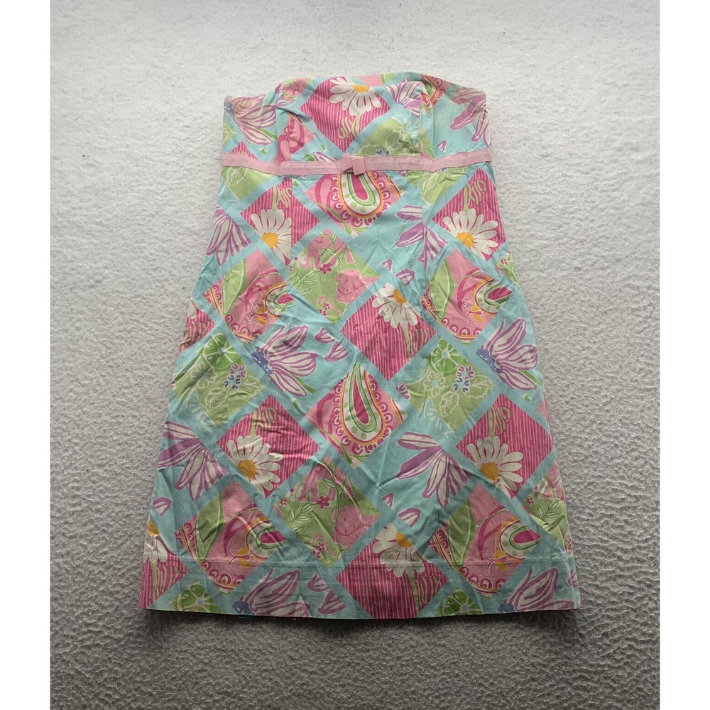 VTG Lilly Pulitzer Strapless‎ Dress Size 6 Patchwork Floral Wired Bust Preppy